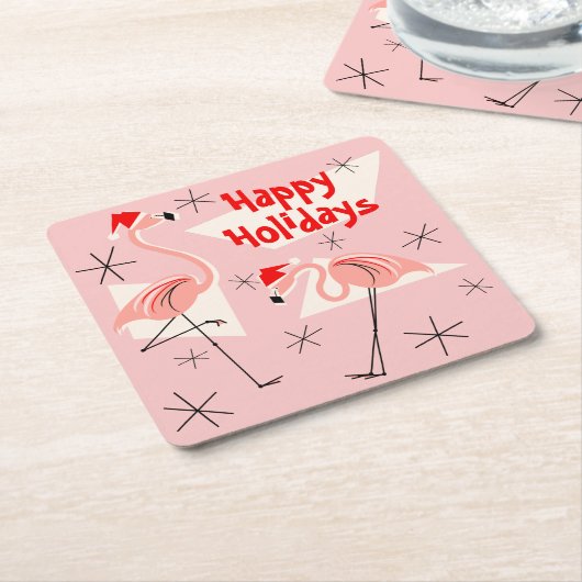 Flamingo Santas Pink Happy Holidays Platz Rechteckiger Pappuntersetzer (angewinkelt)