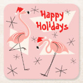 Flamingo Santas Pink Happy Holidays Platz Rechteckiger Pappuntersetzer (Vorderseite)