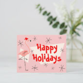 Flamingo Santas Pink Happy Holidays Postkarte (Stehend Vorderseite)