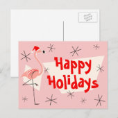 Flamingo Santas Pink Happy Holidays Postkarte (Vorne/Hinten)
