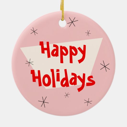 Flamingo Santas Pink Happy Holidays Runde Keramik Ornament (Hinten)