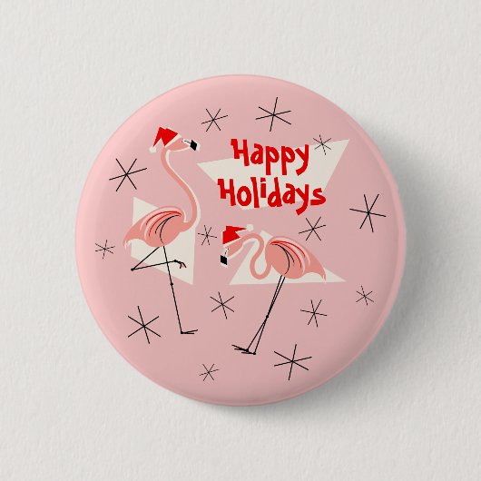 Flamingo Santas Pink Happy Holidays Taste rund Button (Vorderseite)