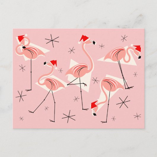 Flamingo Santas Pink Postkarte (Vorderseite)