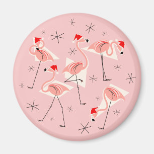 Flamingo Santas rosa Magnet rund