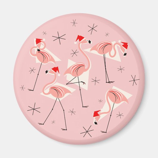 Flamingo Santas rosa Magnet rund (Vorne)