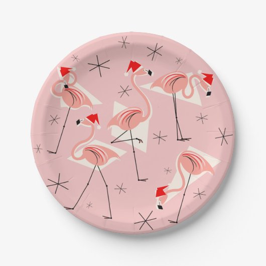 Flamingo Santas rosa Papierplatte Pappteller (Vorderseite)