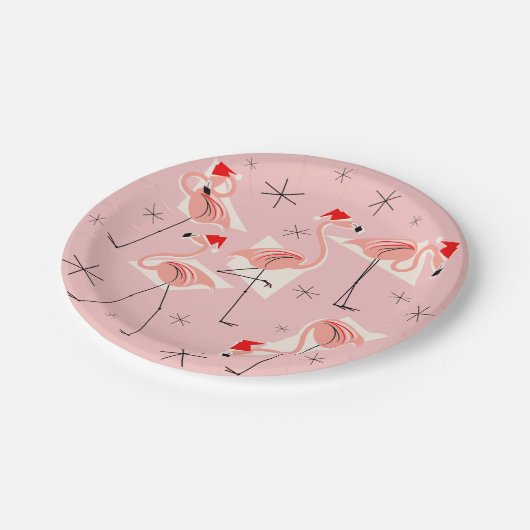 Flamingo Santas rosa Papierplatte Pappteller (Schrägansicht)