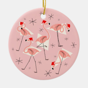 Flamingo Santas Rosa Runde Ornament
