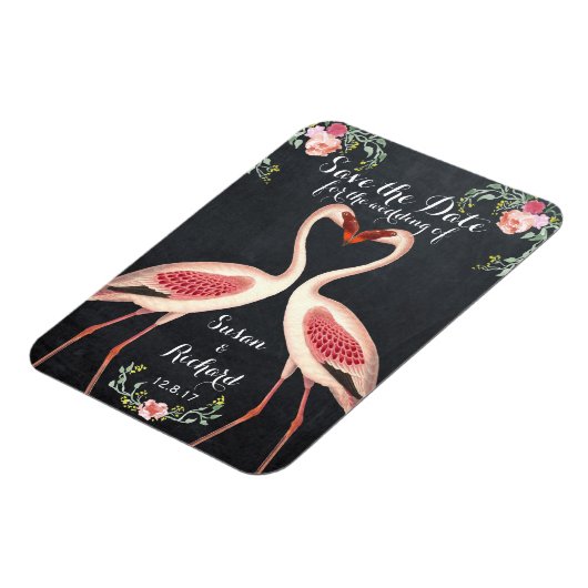 Flamingo Save the Date Chalkboard Magnet (Linke Seite)