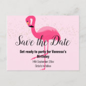 FLAMINGO Save the Date rosa Ankündigungspostkarte (Vorderseite)