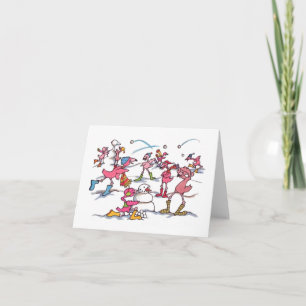 Flamingo-Schneeball-Kampf-Feiertag Notecard Feiertagskarte