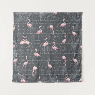 Flamingo-Schwarm: Dunkelgrau Vintage. Wandteppich