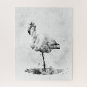 Flamingo Schwarz-Weiß-Aquarell 01 Puzzle