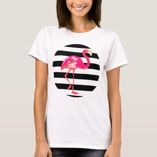 Flamingo, schwarz-weiße Streifen T-Shirt (Vorderseite)