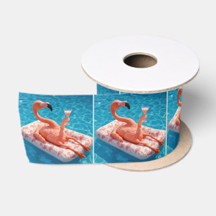 Flamingo schwimmt mit einem Cocktail in einem Pool Satinband