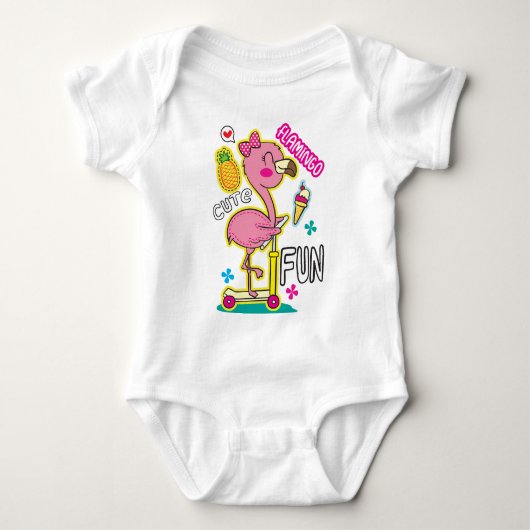 Flamingo Scooter Baby Strampler (Vorderseite)