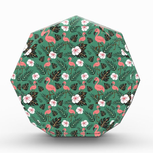 Flamingo seamless pattern pink on green background fotoblock (Vorderseite)