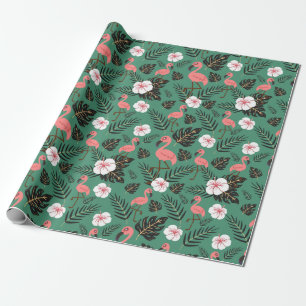 Flamingo seamless pattern pink on green background geschenkpapier