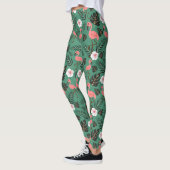 Flamingo seamless pattern pink on green background leggings (Links)