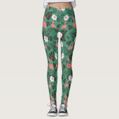 Flamingo seamless pattern pink on green background leggings (Vorderseite)