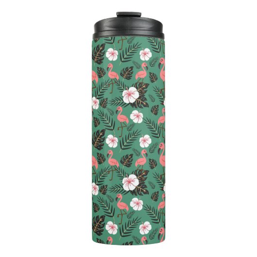 Flamingo seamless pattern pink on green background thermosbecher (Vorderseite)