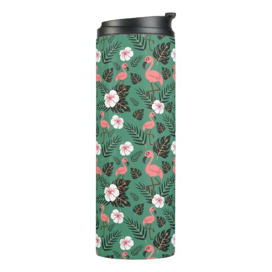 Flamingo seamless pattern pink on green background thermosbecher (Nach links gedreht)