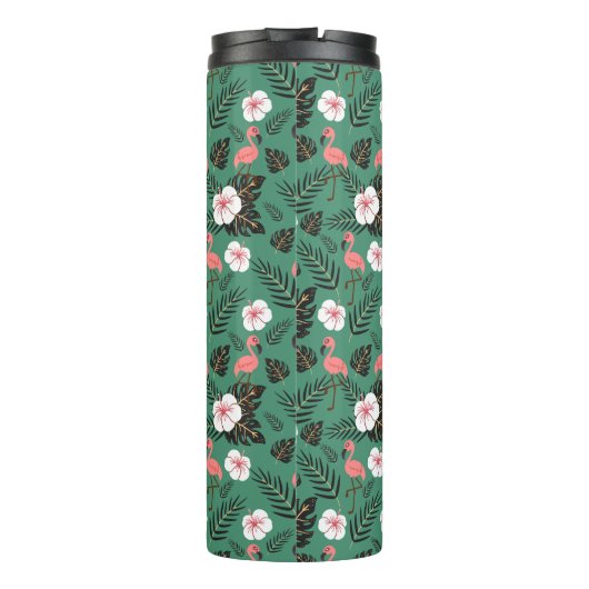 Flamingo seamless pattern pink on green background thermosbecher (Rückseite)