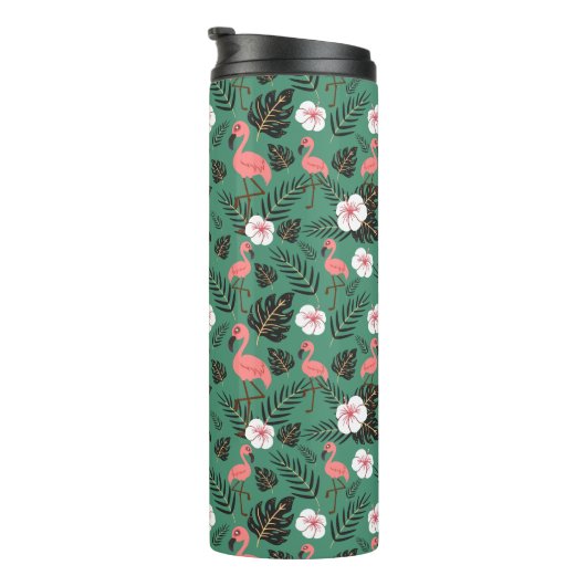 Flamingo seamless pattern pink on green background thermosbecher (Nach rechts gedreht)