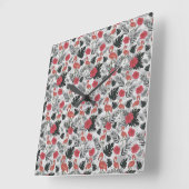Flamingo seamless pattern with floral background quadratische wanduhr (Winkel)