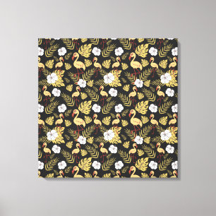 Flamingo seamless pattern yellow and white flowers leinwanddruck