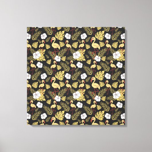 Flamingo seamless pattern yellow and white flowers leinwanddruck (Vorderseite)