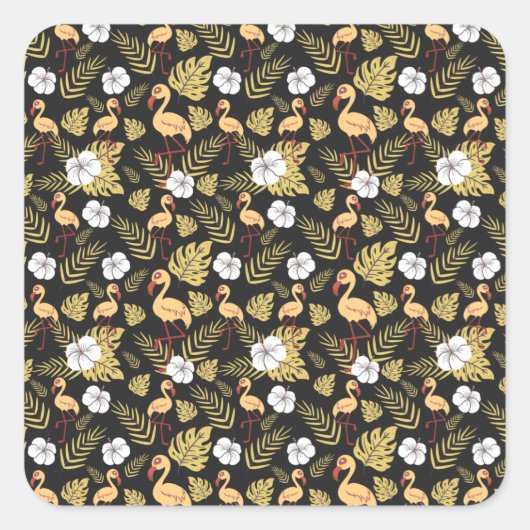 Flamingo seamless pattern yellow and white flowers quadratischer aufkleber (Vorderseite)