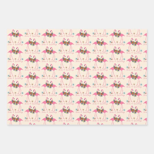 Flamingo Seas und Grüße Weihnachten Geschenkpapier Set (Vorderseite)