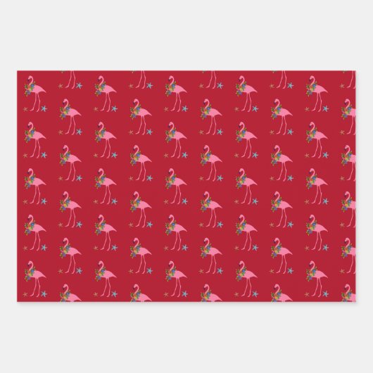 Flamingo Seas und Grüße Weihnachts Wrapping Pap Geschenkpapier Set (Vorderseite 3)