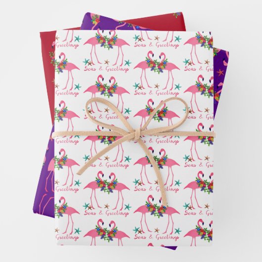Flamingo Seas und Grüße Weihnachts Wrapping Pap Geschenkpapier Set (Beispiel)
