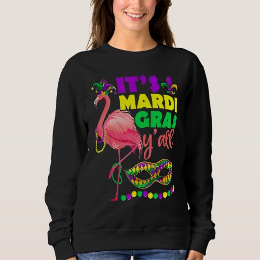 Flamingo Sein Mardi Gras Yall Carnival Jester Hat Sweatshirt (Vorderseite)