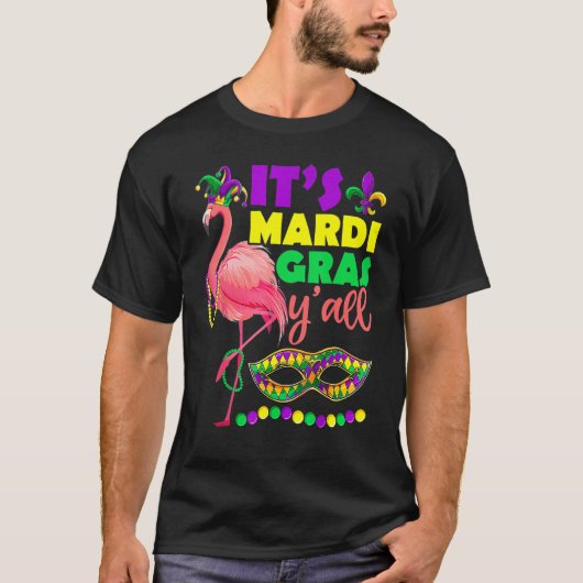 Flamingo Sein Mardi Gras Yall Carnival Jester Hat T-Shirt (Vorderseite)