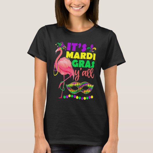 Flamingo Sein Mardi Gras Yall Carnival Jester Hat T-Shirt (Vorderseite)