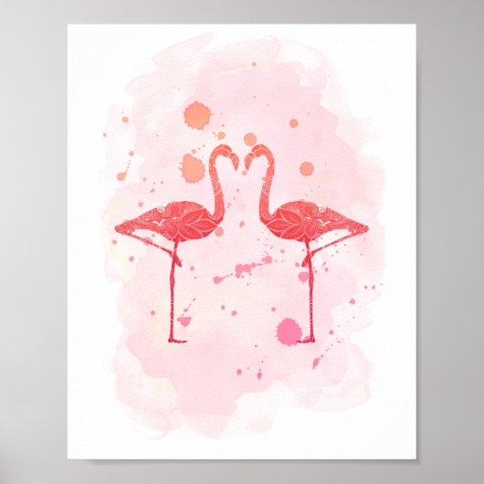 "Flamingo Serenade" Pink Watercolor Flamingo Poster (Vorne)