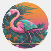 Flamingo Skater Runder Aufkleber (Vorderseite)