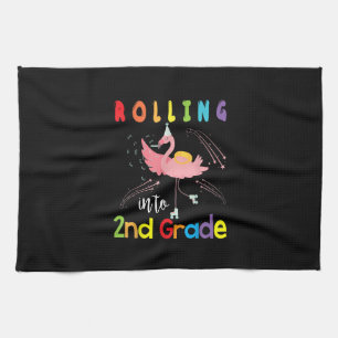 Flamingo Skater Student Rolling in 2. Klasse Geschirrtuch