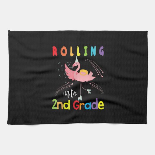 Flamingo Skater Student Rolling in 2. Klasse Geschirrtuch (Horizontal)