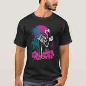 Flamingo Skeleton Blume Retro Crazy Drinking Fla T-Shirt (Vorderseite)