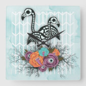 Flamingo Skeleton Halloween Composition Quadratische Wanduhr (Vorderseite)