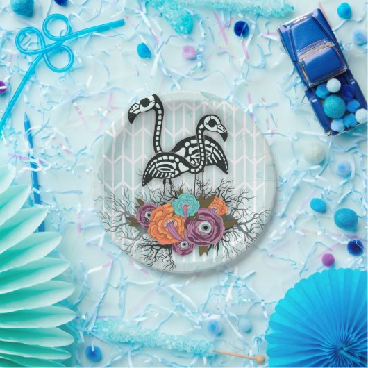 Flamingo-Skeleton Halloween-Zusammensetzung Pappteller (Party)