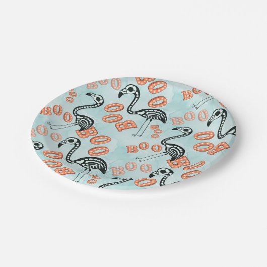 Flamingo-Skelett Boo-Halloweens | Pappteller (Schrägansicht)