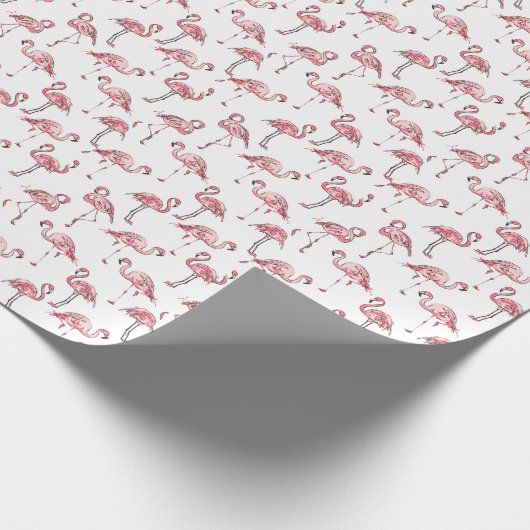 Flamingo Sketch: Tropisches Vintages Muster. Geschenkpapier (Ecke)