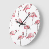 Flamingo Sketch: Tropisches Vintages Muster. Große Wanduhr (Winkel)