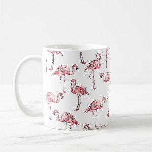 Flamingo Sketch: Tropisches Vintages Muster. Kaffeetasse