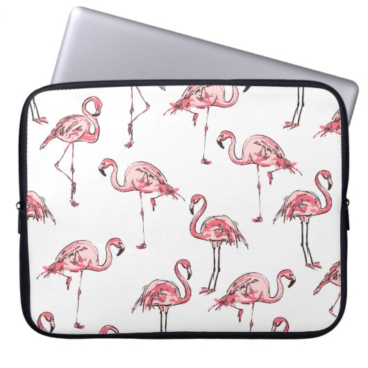 Flamingo Sketch: Tropisches Vintages Muster. Laptopschutzhülle (Vorderseite)